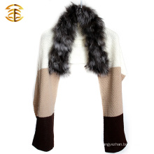 100% Real Genuine Knit Silver Fur Scarf Cape Stole Coat Wrap Fur Shawl